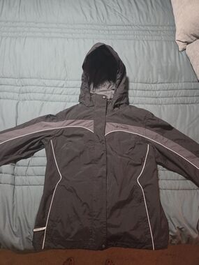 Columbia Black and Gray Women's Hooded Jacket, Waterproof W/ Removable Hood